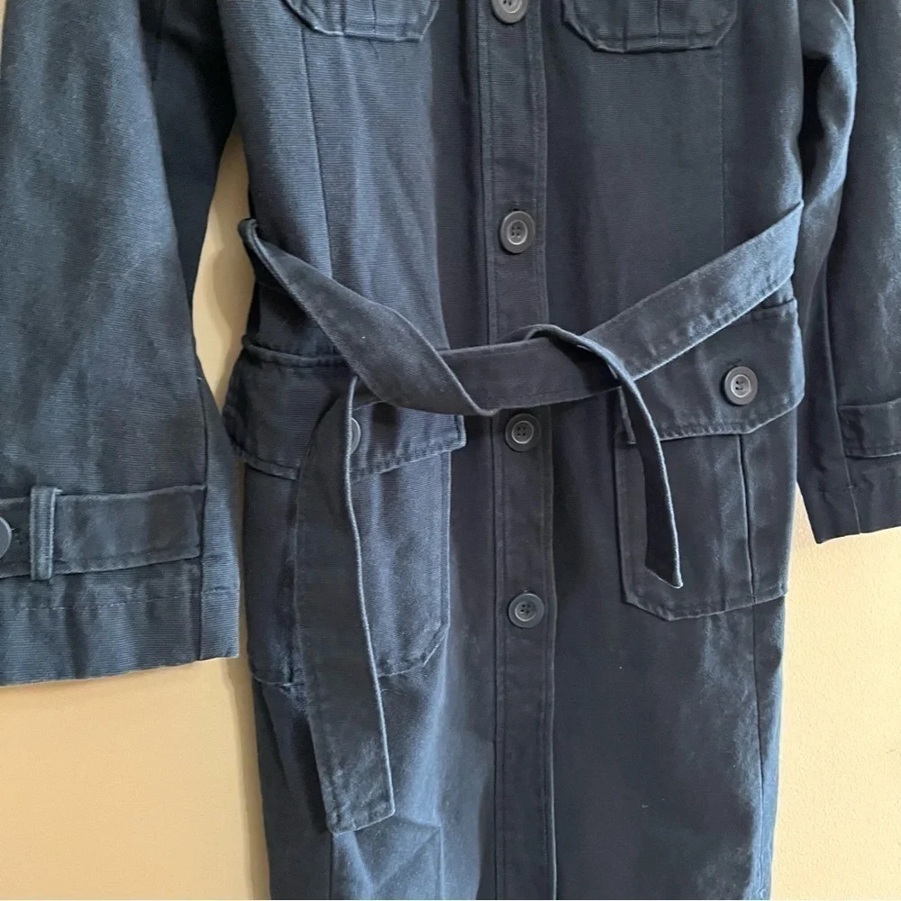 Rossetti Navy blue Trench coat Size UK 14 (US M) pockets tie front cotton - Picture 3 of 10